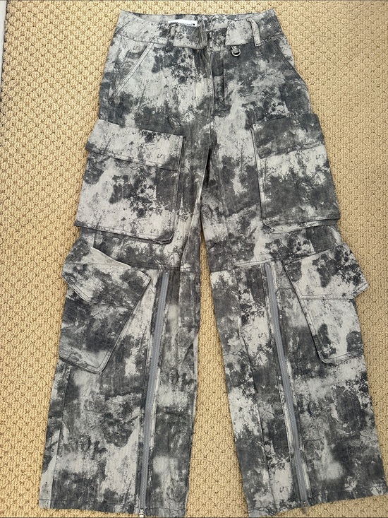 Zara Pants - Zara Wide Leg Cargo Jumpsuit Pants in Black and Gray Tie-Dye